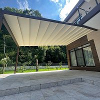 Базовая модель тентовой перголы. Wall Project Basic Ширина 3700 Вылет 5800. Отличный и не дорогой вариант укрытия от солнца и дождя.